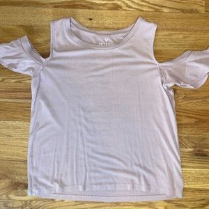American Eagle “Soft and Sexy” Ribbed Light Pink Cold Shoulder Top